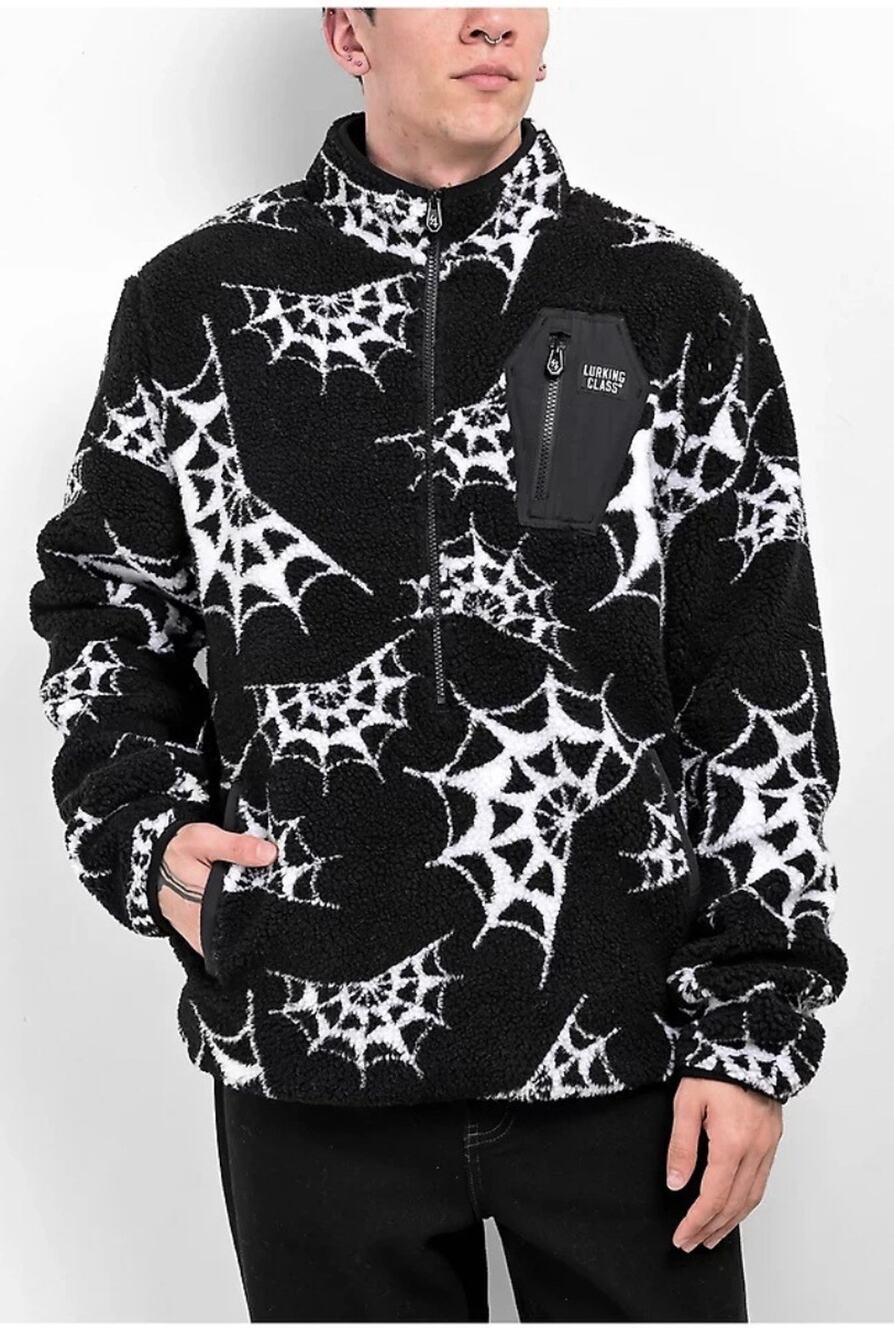 Lurking Class by Sketchy Tank Spider Web Black Fleece Zip Hoodie Medium HRD